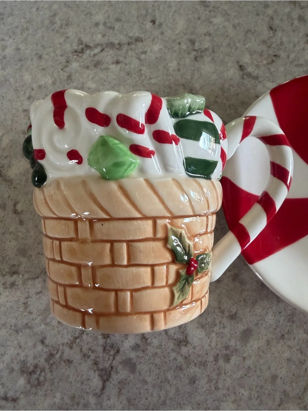 Corner Ruby holiday Christmas candy cane peppermint tea cup set - saucer & spoon